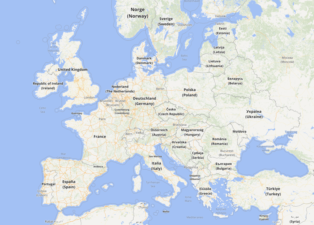 SmartMaps Kartenausschnitt von Europa. 
