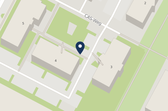 SmartMaps Kartenausschnitt des CAS-Campus mit einer Markierung für einen Standort. 