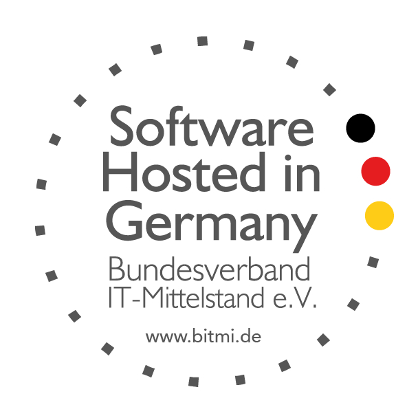 Logo des Siegels 'Software Hosted in Germany' des Bundesverbands IT-Mittelstand e.V.